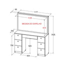 Penteadeira Camarim 7 Gavetas com Espelho e Kit LED - 100% MDF Branco [Iluminação 3 Tons]